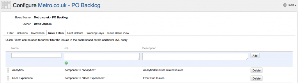 Greenhopper Multiple Backlogs Rapid Board Quick Filters